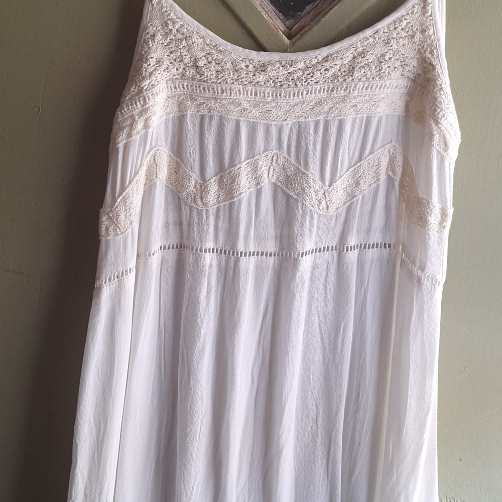 POL Cream Crochet Accent Maxi Dress